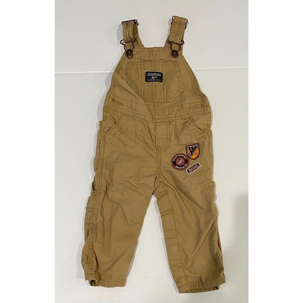 Osh Kosh B'Gosh Kids Toddler Dark Brown Overall Bib 12 mos Sports Athletic Patch